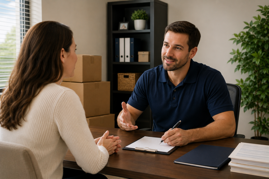 stock image of moving company consultation